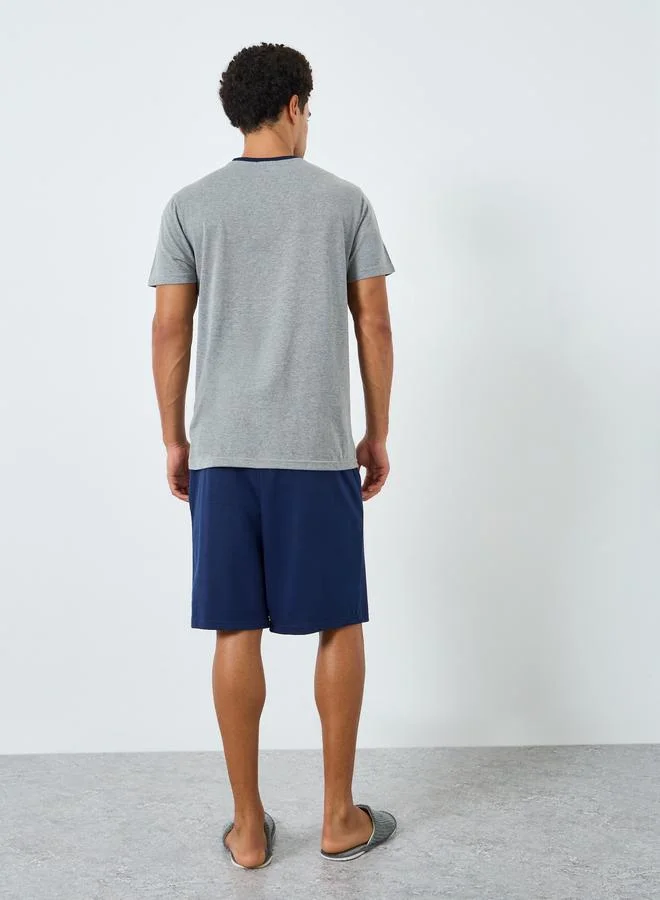Styli  Men Grey Contrast Pocket T-Shirt and Shorts Pyjama Set for Men | Best Price UAE